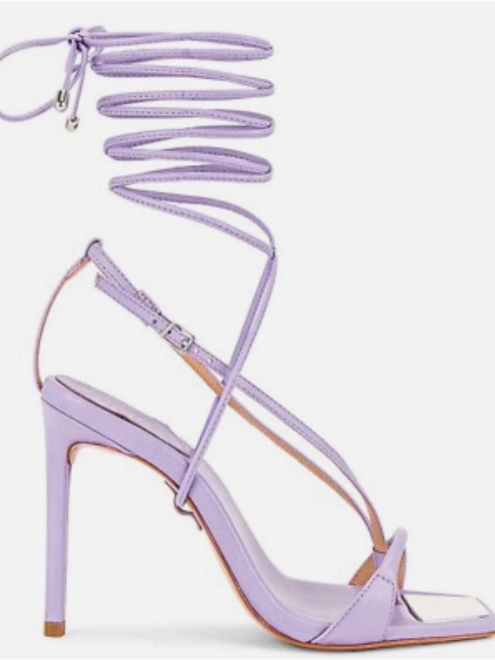 SCHUTZ Vikki Lavender Lilac Lace Up Strappy Stiletto Heels Square Toe Sandals 8 - Picture 5 of 16